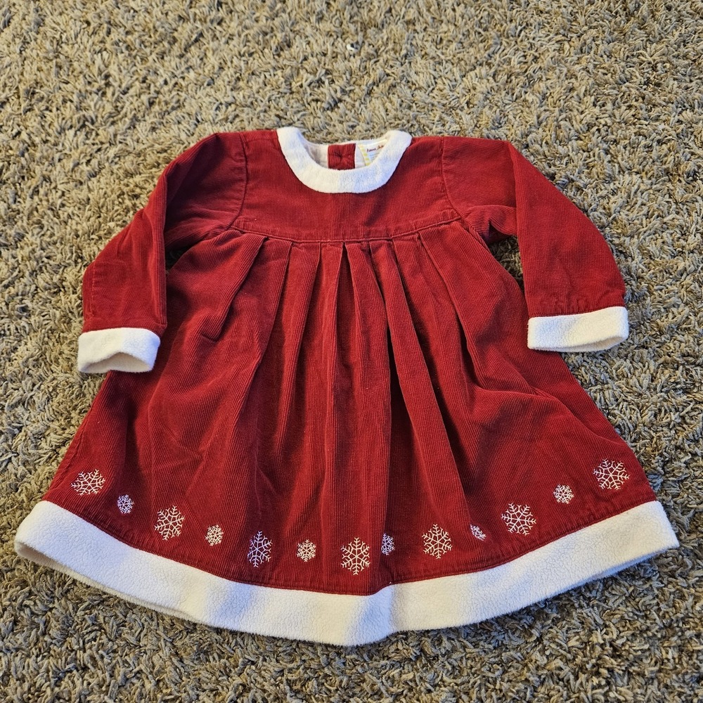 Hanna‎ Andersson Red Corduroy Snowflake Holiday/Christmas Button Up Dress Size 2